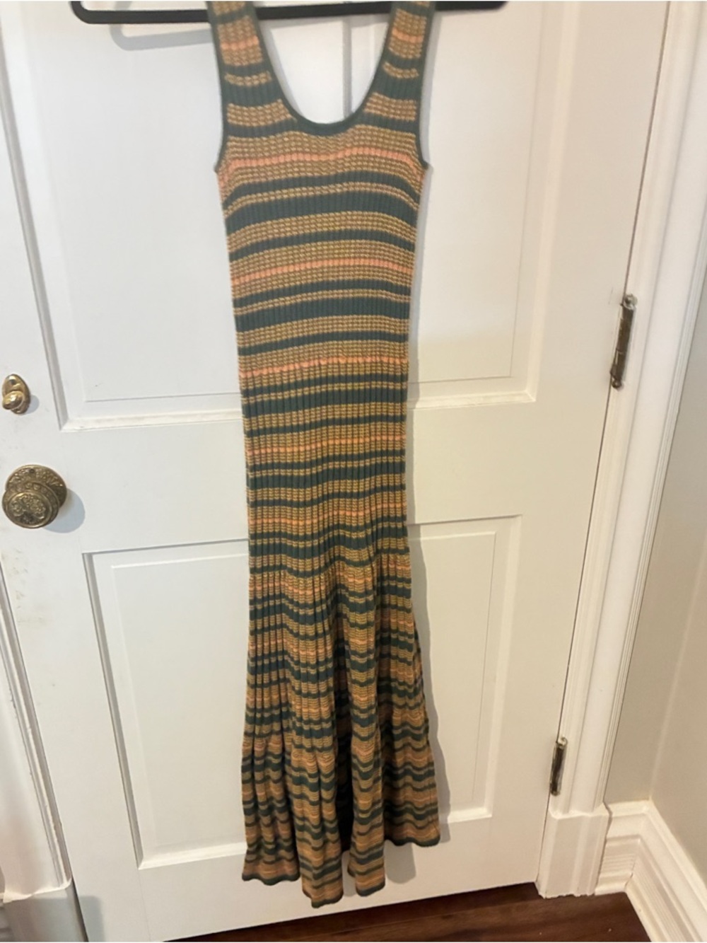 NWT MADEWELL Sleeveless Knit Stripe Maxi Dress in Green and Mustard